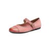 Blush Pink Leather Mary Jane Flats – Perforated Round-Toe Buckle Shoes | Spring 2025 Collection
