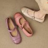 Blush Pink Leather Mary Jane Flats – Perforated Round-Toe Buckle Shoes | Spring 2025 Collection