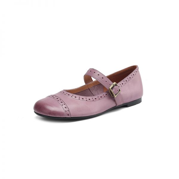 1688_image_share_e47852815a0c0a5ac4600ae48f193ded Blush Pink Leather Mary Jane Flats – Perforated Round-Toe Buckle Shoes | Spring 2025 Collection