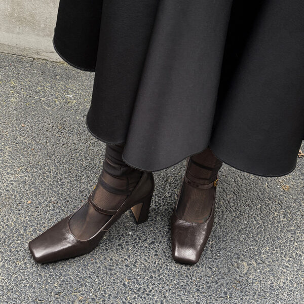 8cm Non-slip French Sheepskin High Heels 2025 Spring Block Heel Square Toe Single Strap Genuine Leather Office Pumps for Women