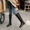Full-grain leather upper and lower~ Best-selling slip-on wide-calf long boots for women