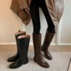 Full-grain leather upper and lower~ Best-selling slip-on wide-calf long boots for women