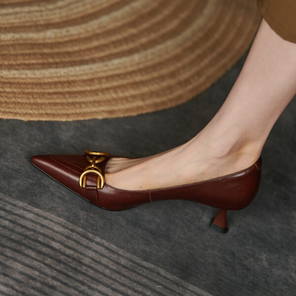Elegant and Sleek All-Leather Metal Buckle Pointed-Toe Stiletto Heel Office Career OL Pumps for Women - 2026 SpringNew Arrival