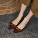 Elegant and Sleek All-Leather Metal Buckle Pointed-Toe Stiletto Heel Office Career OL Pumps for Women - 2026 SpringNew Arrival