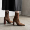 Super Slimming~ New Suede Stretch Slim Boots Square Toe High Heel Martin Boots for Women Mid Chunky Heel Ankle Boots