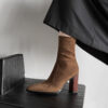 Super Slimming~ New Suede Stretch Slim Boots Square Toe High Heel Martin Boots for Women Mid Chunky Heel Ankle Boots