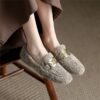 Women's Fluffy Flat Shoes 2025 Winter New Korean Style Round Toe Trendy Metal Buckle Slip-on Flat Heel Ladies' Shoes for Export