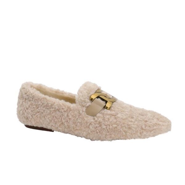 Women's Fluffy Flat Shoes 2025 Winter New Korean Style Round Toe Trendy Metal Buckle Slip-on Flat Heel Ladies' Shoes for Export