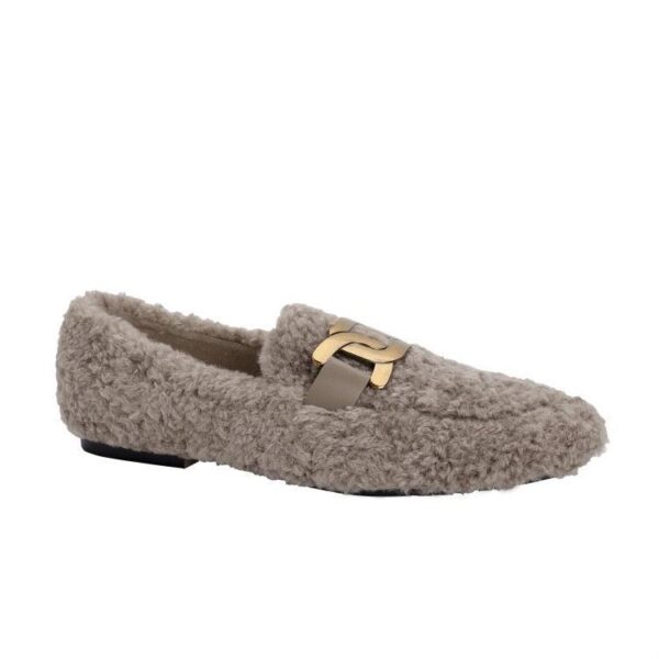 Women's Fluffy Flat Shoes 2025 Winter New Korean Style Round Toe Trendy Metal Buckle Slip-on Flat Heel Ladies' Shoes for Export