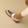 Handmade Fleece Shoes 3cm Sheepskin Lined Warm Plush Women's Single Shoes 2025 Autumn Winter Flat Cotton Shoes Low Heel with Fur