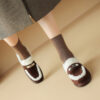 Handmade Fleece Shoes 3cm Sheepskin Lined Warm Plush Women's Single Shoes 2025 Autumn Winter Flat Cotton Shoes Low Heel with Fur