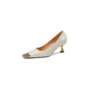 Soft Sheepskin Patent Leather Metal-Toe High Heels, All-Leather Inside and Out, French Square-Toe Office Ladies' Pumps with 5cm Medium Heel