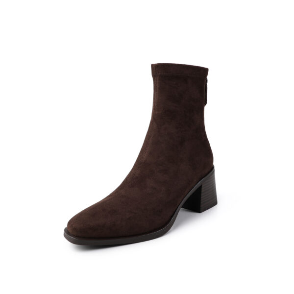 Muted Basic Coat with Great Style, Suede Slimming Boots, 2025 Autumn Winter Block Heel Commuting Square Toe Elastic Ankle Boots for Women