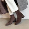 Muted Basic Coat with Great Style, Suede Slimming Boots, 2025 Autumn Winter Block Heel Commuting Square Toe Elastic Ankle Boots for Women