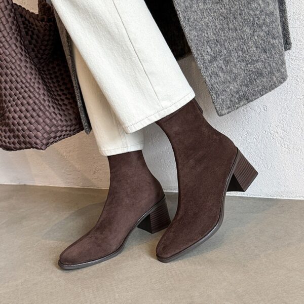 Muted Basic Coat with Great Style, Suede Slimming Boots, 2025 Autumn Winter Block Heel Commuting Square Toe Elastic Ankle Boots for Women