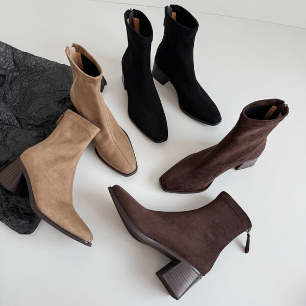 Muted Basic Coat with Great Style, Suede Slimming Boots, 2025 Autumn Winter Block Heel Commuting Square Toe Elastic Ankle Boots for Women