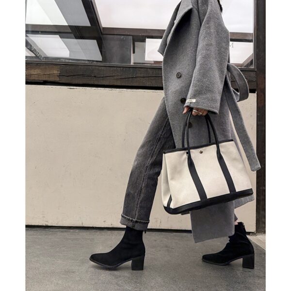 Muted Basic Coat with Great Style, Suede Slimming Boots, 2025 Autumn Winter Block Heel Commuting Square Toe Elastic Ankle Boots for Women
