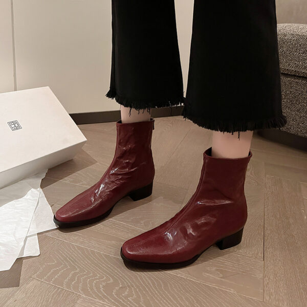 Korean Style Leading Lady ~ Soft and Comfortable Sheepskin Slim Boots 2025 Autumn Winter Chunky Low Heel Versatile Square Toe Genuine Leather Ankle Boots